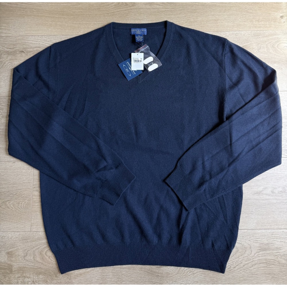 Joseph & Lyman Mens 100% Cashmere V-Neck Sweater Slate Blue XL Bloomingdales